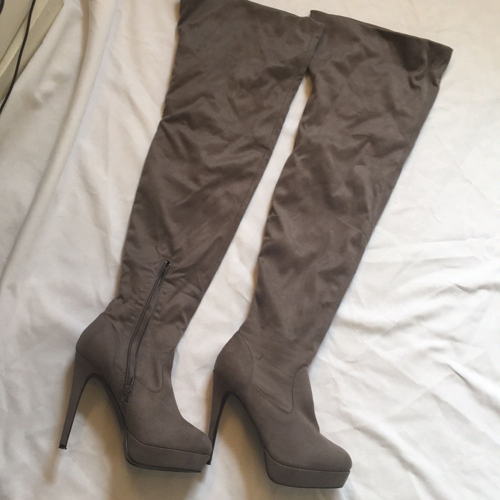 Thigh high grayish taupe sexy boots